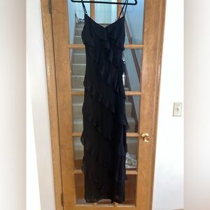 Petal & Pup Black Ruffled Tie Front Maxi Gown